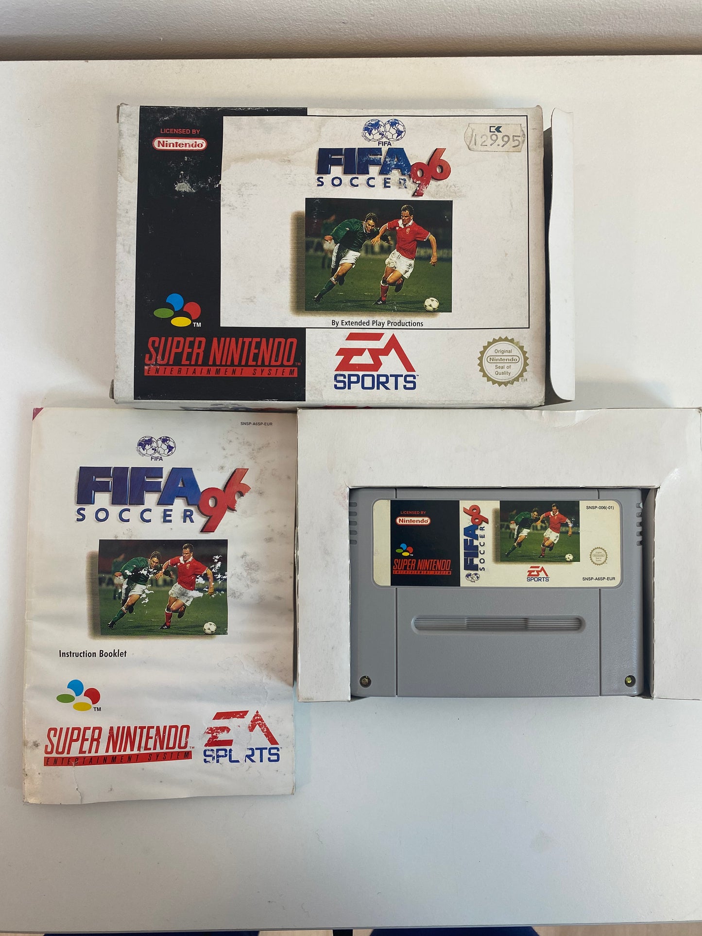 Super Nintendo game Fifa 96 with original packaging and instructions